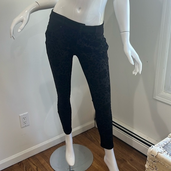 Diane Von Furstenberg Velvet Burnout Floral  Slim Fit Pants - Picture 3 of 9